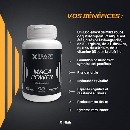 Racine de maca avec l'ashwagandha, la L-citrulline, la L-arginine, le zinc, le sélénium et la vitamine D3 pour de meilleures performances sportives, approvisionnement de 60 jours par XTRAZE