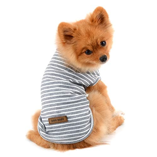 PAIDEFUL Vêtements pour Petits Chiens Garçon Fille été rayé Chiot t-Shirt Gilet Respirant Coton t-Shirt sans Manches Chihuahua Yorkshire Gris XXL