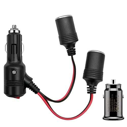Hoembpn 1 à 2 Allume-Cigare Câble D'extension Prise Allume Cigare Socket Mâle vers Femelle Adaptateur Splitter avec LED Interrupteur Fusible 15A,12V/24V Mini Chargeur de Voiture USB Double