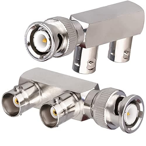 TUOLNK Lot de 2 fiches mâles BNC vers 2 Prises Femelles BNC en Forme de F Connecteur coaxial 3 Voies Adaptateur BNC SplitterF Forme Connecteur en té BNC 3 Voies