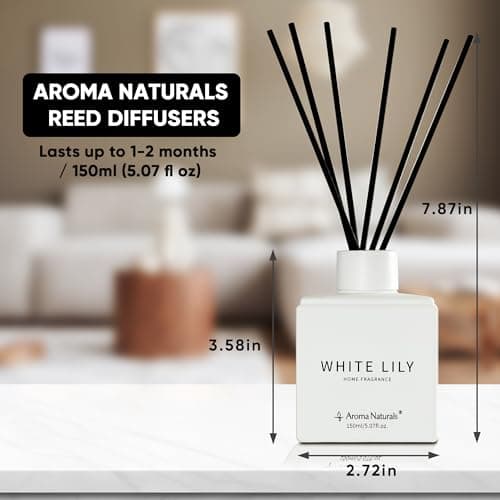Aroma Naturals Diffuseurs de Parfum pour la Maison, diffuseur d'huile parfumée avec bâtonnets, 150 ML, Coffret Cadeau pour Femme – Lys Blanc