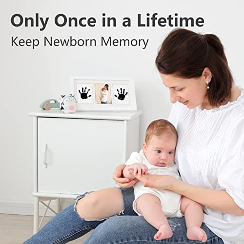 PewinGo Cadre Empreintes Bébé Encre avec Tampon Encreur, Kit Pieds et Mains Pour Nouveau-né Bébé