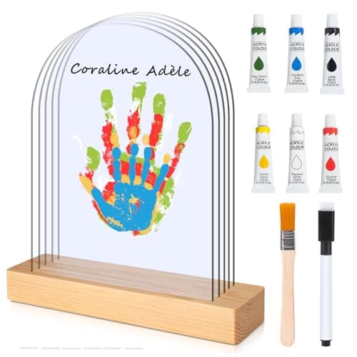 TOGOU2S Empreinte Main Famille 5 Plaques en Plexiglas 6 Couleurs de Pigments, Empreinte Bebe Convient Pour Les Anniversaires La Fête des Mères La Fête des Pères et Les Événements Familiaux