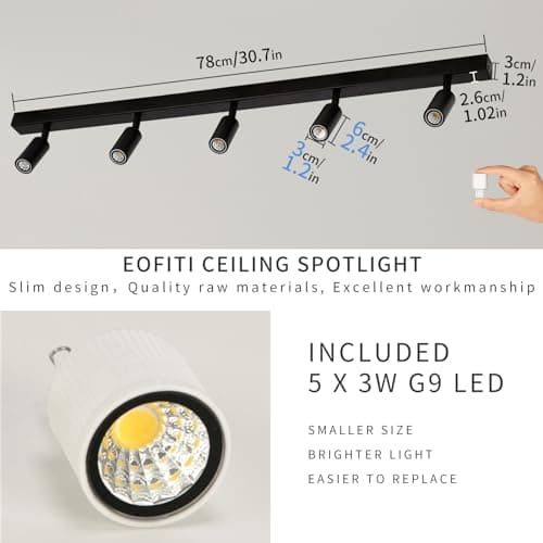 Eofiti Plafonnier LED 5 Spot Orientable Luminaire Plafonnier Noir G9 LED 3W 4000K Blanc Naturel 360LM Moderne Spot LED pour Salon Salle à Manger Cuisine Chambre Couloir Ampoules Incluses
