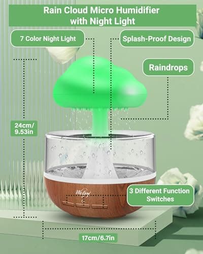 Humidificateur d'air avec Lampe Pluie, Weljoy Rain-Cloud humidificateur avec 7 lumières LED de Couleur, Diffuseur d'huiles essentielles pour Maison, Bureau, Chambre, la Relaxation, Dormir