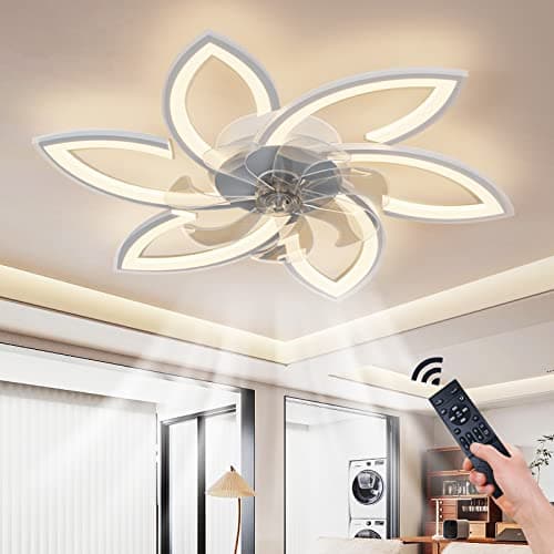 WDENI Ventilateur De Plafond Avec Lampe, Ventilateur De Plafond À Led Flower Shape Bedroom Plafonnier Télécommande Dimming Timing 6 Wind Speed Ventilateur De Salon Plafonnier 66w
