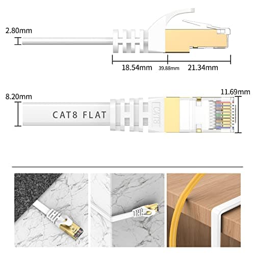 BUSOHE Câble Ethernet Cat 8 4M, Câble Réseau LAN Gigabit RJ45 Plat Haute Vitesse, Cordon de Brassage Internet 40Gbps 2000MHz pour Commutateur,Routeur,Modem,Panneau de Brassage,PC