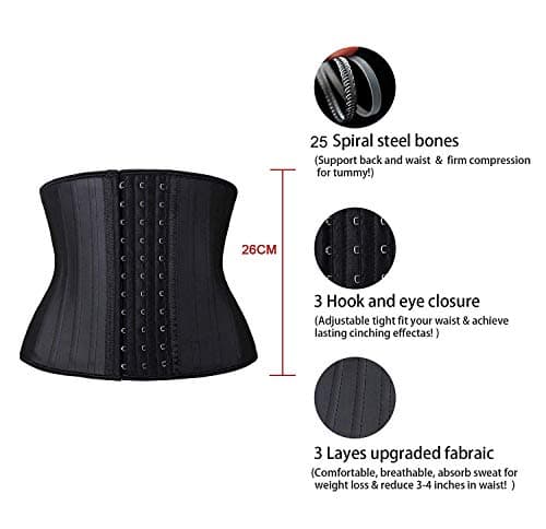 YIANNA Gaine Ventre Plat Femme Amincissante Torse Court Latex Corset Minceur Invisible Sport Waist Trainer Ceinture Amincissant Noir 110299 XL