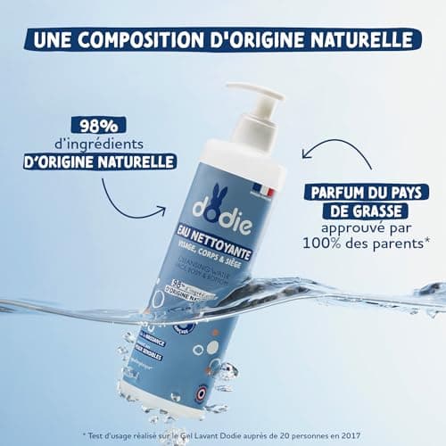 DODIE Lot de 3 Eaux Nettoyantes 3 en 1 (3 x 500 mL) - Nettoyant Visage, Corps et Siège – 98% d’ingrédients d’origine naturelle, Hypoallergénique - Dès la naissance