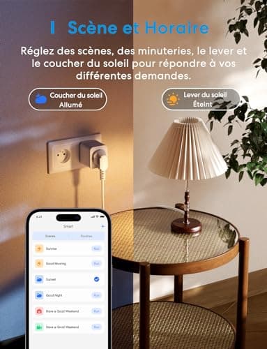 Meross Prise Connectée (FR), 16A Prise WiFi Compatible avec Alexa et Google Home, Lot de 2 Prise Mesure Consommation Intelligente avec Commande Vocale, Contrôle à Distance et Configuration Bluetooth