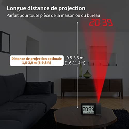 MeesMeek Horloge à Projection numérique: Affichage LCD Clair avec température Date 12/24H et luminosité réglable, Réveil de Bureau à Piles Facile à régler pour Enfants Adultes et la Chambre à Coucher