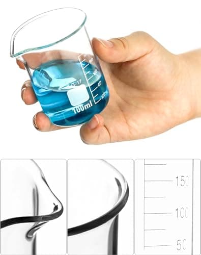 QWORK® Bécher Gradué 25ml 50ml 100ml 250ml 500ml en Verre Borosilicate, Lot de 5 Verre Doseur pour Laboratoire et Cuisine