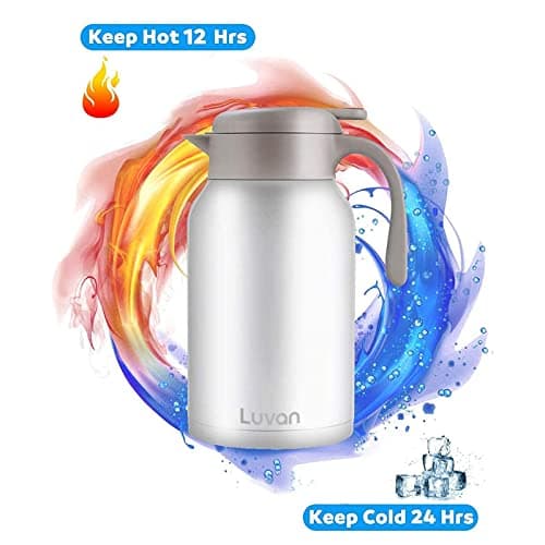 Luvan Thermos, 2 l, Carafe Isotherme en Acier Inoxydable, Fonction Maintien au Chaud, Froid, 24 Heures (Blanc)