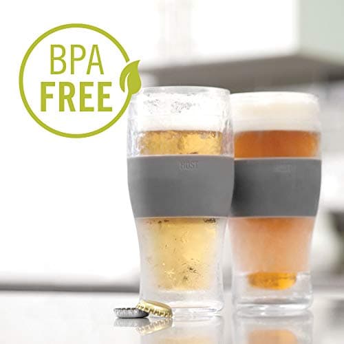 Host Freeze - Lot de 2 Verres à bière de 47 cl, Verres à Pinte à Double paroi Plastique Contenant Un Gel réfrigérant, Gris