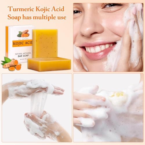 Savon à l'acide kojique au curcuma Savon au citron, Savon à l'acide kojique original, Savon au curcuma pour le visage et le corps, les taches brunes (2 pièces)