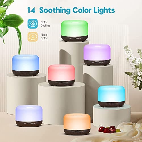 LONID 500ml Diffuseur d'Huile Essentielle, Ultrasonique Diffuseur Huiles Essentielles, Humidificateur d'air lumières 7 Colorées,Arrêt Automatique 4 Timing, Spa, Yoga, Massage,Apaisant (Noir)