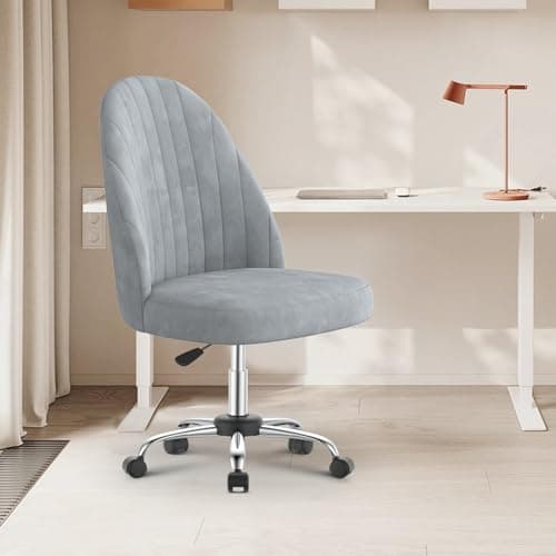 naspaluro Chaise de Bureau, Chaise de Coiffeuse en Velours, Chaise de Chambre sans Bras avec roulettes, Chaise de Bureau à Domicile, Chaise Souple Réglable en Hauteur pour La Chambre à Coucher,Gris