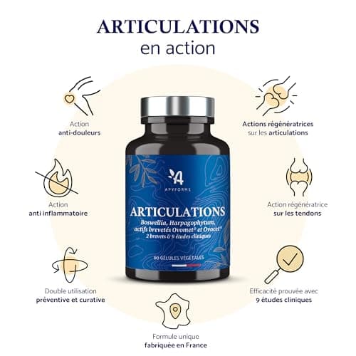 Apyforme - Articulations - Anti Douleurs et Confort Articulaire - Glucosamine Chondroitine MSM, Boswellia Serrata, Harpagophytum - 60 Gél - Fabriqué en France