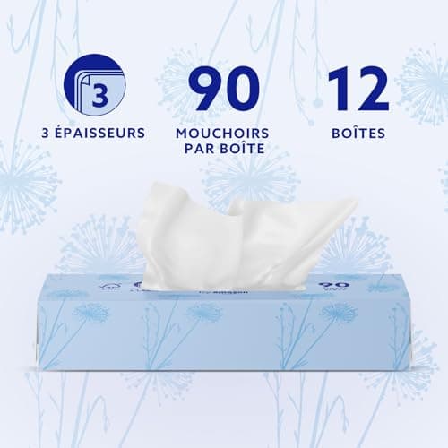by Amazon Mouchoirs en papier 3 épaisseur, 1080 pièces, 12 lot de 90 (Auparavant Presto!)