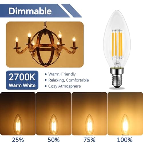 Ampoules E14 Bougie LED 4W, Dimmable, Équivalent Incandescente/Halogène 40W, Blanc Chaud 2700K, 400LM, AC 230V, C35 E14 Filament Vintage, pour Lustres, Plafonnier, Applique, Lot de 4