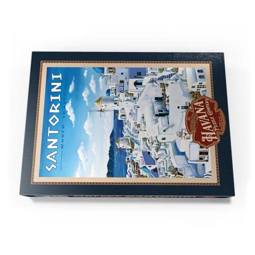 MyPuzzle Greece Santorini - in Blue and White, Vintage Travel Poster - Premium 500 Pièces Puzzle - Collection spéciale MyPuzzle de Havana Puzzle Company