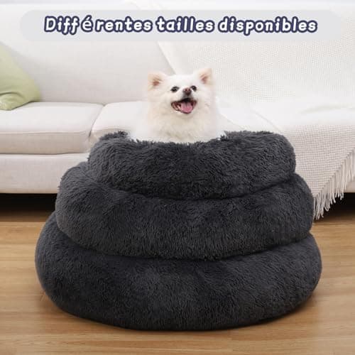 KSIIA Panier Chien Chat, Coussin Chat en Peluche Lavable, Ø 50 cm, Lit en Forme de Donut, Lit Rond pour Chat, Tapis pour Petit Chat et Chien, Gris Foncé