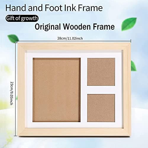 Meilo Cadre photo d'argile d'empreinte de main, cadre en bois et verre acrylique, cadeau de kits de moulage et d'impression pour baptême de bébé(wood-2823)