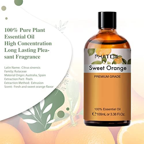 PHATOIL Huile Essentielle Orange Douce 100 ml, Huile Essentielle Pure Naturelle pour Diffuseur, Huile d'Orange pour Aromathérapie Humidificateur