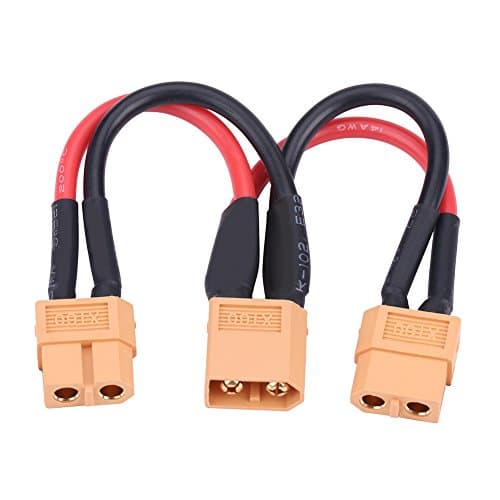 2Types 60 Adaptateur de connecteur de Pack de Batterie parallèle Câble 14AWG Câble d'adaptateur parallèle Remplacement pour RC Lipo(1 Female to 2 Male)