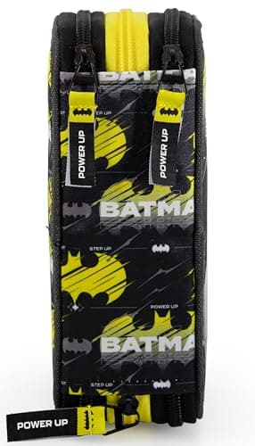 Clondo Trousse Triple Remplie Enfant, pour Batman Fan, 45 Accessoires Scolaires, 3 Fermetures Éclair, Compartiments Organisés, Crayons de Couleur, Feutres, Colle, Ciseaux