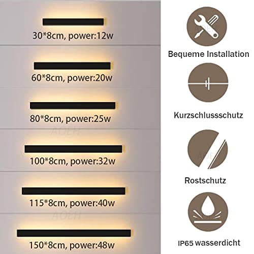Applique Murale Led, Longue, Noire, extérieur, En Aluminium Acrylique étanche Ip65 Pour Jardins, Terrasses, Chambres, intérieur De Salon, Villa, 60cm ,20w