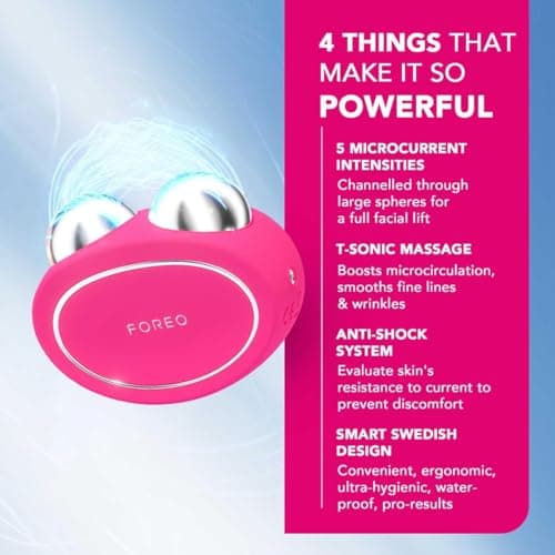 Foreo Bear Appareil Intelligent Lifting Par Micro-Courants - Masse Le Visage Sculpte La Mâchoire - Lifting Visage Non Invasif - Anti-Rides - Sûr Et Sans Douleur - Fuchsia
