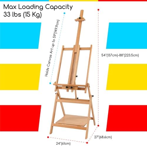 MEEDEN Grand Chevalet Peinture de Studio Décapotable Chevalet Bois en Cadre H Réglable Incliner à Plat Chevalet Polyvalent avec Hauteur Maximum, Accueillant la Toile Jusqu’à 59”