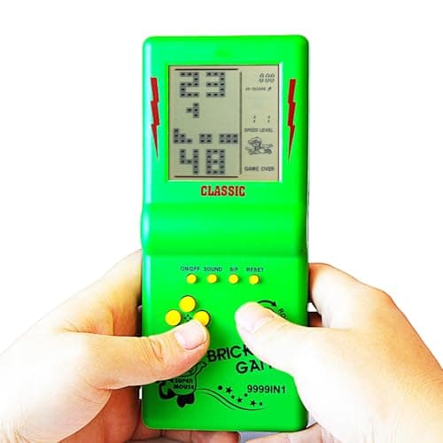 CZT Nouvelle Console de Jeu en Brique Grand écran Puzzle Nostalgique Classique Intégré 23 Jeux Vitesse/Difficulté Réglable Alimenté par 2 Piles AA (Non incluses) Meilleur Cadeau (Vert)