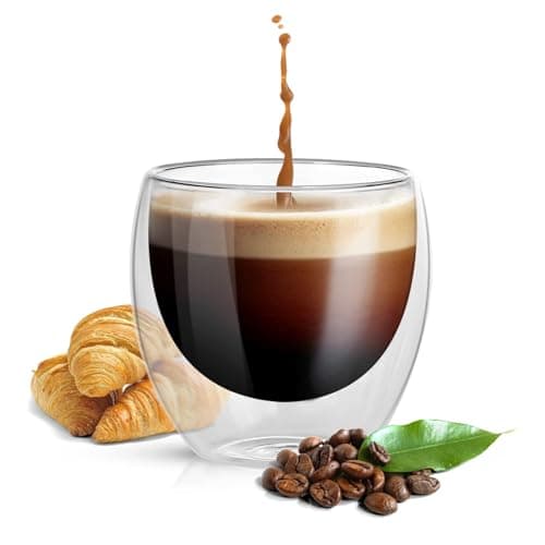 Cieex Ensemble Tasse Expresso Double Paroi de 80ml 4pcs Tasse Café ExpressO avec Cuillères et Dessous de Verre en Feutre