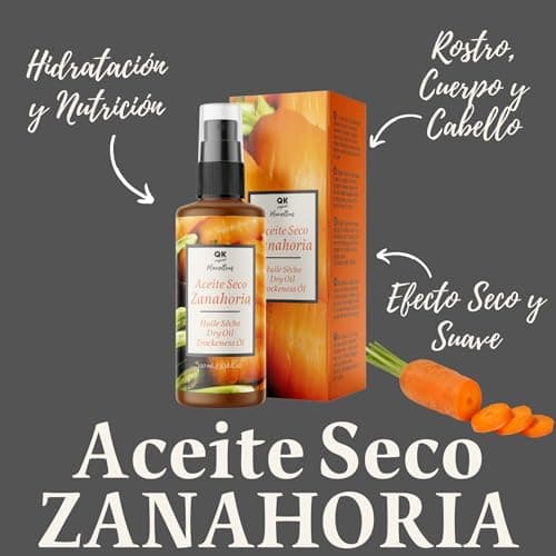 QKnatur - Huile de carotte sèche -100 ml. Absorption rapide. Autobronzant solaire naturel, Hydrate, Rajeunit et donne de la luminosité à la peau - Répare les cheveux