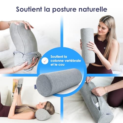 DYNMC you- Oreiller Ergonomique Cervical, Oreiller Cervicales Housse Oeko Tex Bambou Haute Qualité – Confortable, Mémoire de Forme, Coussin de Voyage Rond, pour Le Dos, Les Genoux et Le Cou, Gris