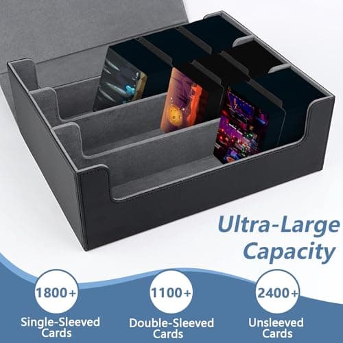 NVIYAM Deck box 1800+ Boîte à Cartes Pour MTG carte Pokémon,Boîte à Cartes à Jouer avec 10 Séparateurs de Cartes,Noir+Gris Boîte à Rabat Magnétique Avec Cuir Pu Pour Cartes Magic Commander TCG