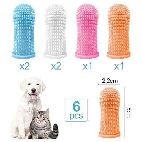 Avesteir Brosse 6 Pièces a Dent Chien 4 Couleurs, Brosses à Dents pour Chiens Silicone Souple et 360° Poils Entièrement Enveloppés, Brosse à Dent Chien Doigt pour Petits Animaux de Compagnie