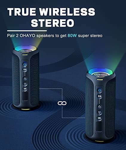 OHAYO Enceinte 5.3 Bluetooth sans Fil Puissante 40W, Portable Étanche IPX7, avec Lumières LED, Autonomie 30 hrs, Basses Profondes, AUX, TF Carte, pour Les Voyages/Extérieur