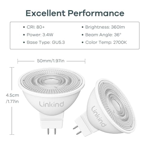 Linkind Ampoules LED GU5.3 12V, 3.4W Equivalent à 35W Lampe Traditionnelle, Blanc Chaud 2700K, 360LM, 36° Angle, Ampoules LED Spot MR16 12V AC/DC, Non Dimmable, Lot de 3