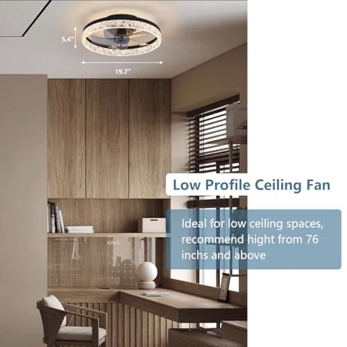 MOSSCO Petit Ventilateur de Plafond Silencieux avec Lumiere et Telecommande, 6 Vitesses et vent Réversible, Dimmable LED, 3 Températures de Couleur en Option pour toutes les saisons - 50 cm