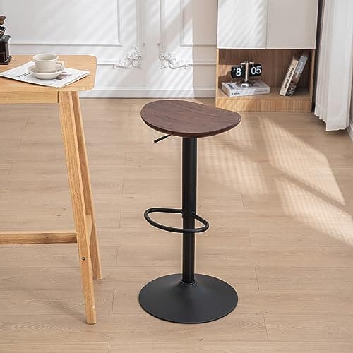Kidol & Shellder Tabouret de Bar Bois Massif Métal Chaise de Comptoir sans Dossier Rotation 360° Comptoir de Cuisine Hauteur Réglable Noyer Set de 2 Pièces...
