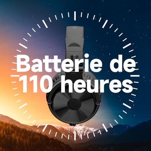 OneOdio ProC Bluetooth Casque sans Fil et Mode Filaire, 110 Heures d'utilisation,Casque Audio avec Micro, Hi-RES Audio, Coussinets en Protéines Douces, Extra Basses, Confortable Léger Pliable Noir