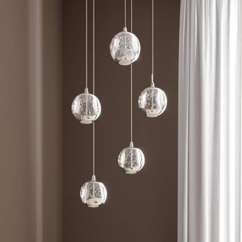 LED Suspension en verre Hayley (Moderne) Transparent Verre e. a. pour Salon & Salle à manger (à 5 lampes,), Luminaire, Lampe plafond, Luminaire Plafonnier, Suspendue