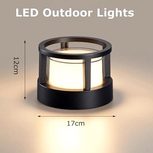 FREEUP Borne Éclairage Extérieur, 15W LED Lampe de Jardin Exterieur Ronde Ip65 Lampadaire Exterieur en Aluminium, Blanc Chaud, Borne Lumineuse Exterieure, Pour Chemins Terrasse, Noir