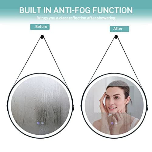 LIFEZEAL Miroir Salle de Bain Rond avec Fonction de Dégivrage, Miroir Cosmétique Mural avec Interrupteur Tactile Intelligent, Miroir Maquillage avec Lumière LED de 3 Couleurs, Diamètre 60CM, Noir