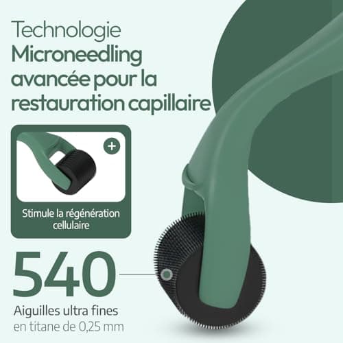 ULTI Paris Dermaroller cheveux Rouleau pour la pousse | derma roller 540 aiguilles en titane de 0,25 mm丨Stimuler la croissance de la barbe et la pousse des cheveux | Roller cheveux Rouleau cheveux