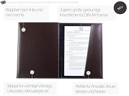 DELMON VARONE - Porte-documents avec 3 compartiments personnalisable DIN A4 en cuir - Organisateur Dossier pour les documents, contrats, certificats et actes - Classeur pour le rangement des documents