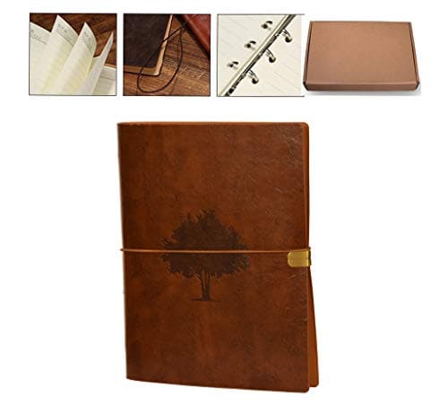 A5 Carnet, Cahier,Journal Intime, de cuir Notebook Rechargeable Voyageurs Carnet de Croquis Vintage Noël Saint Valentin Cadeaux Mariage Anniversaire Retraite Cadeaux pour Filles Garçons(Arbre Brun)